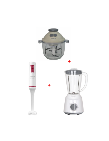 PACK(BLENDER TAURUS LIMA 400W 1,5L BLANC+MIXEUR PLONGEANT TAURUS EASY 750W BLANC+MINI HACHOIR TAURUS CHOPPER TOP GLASS)