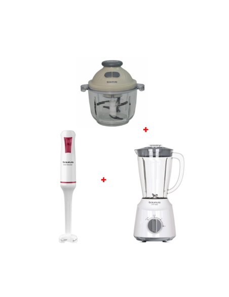 PACK(BLENDER TAURUS LIMA 400W 1,5L BLANC+MIXEUR PLONGEANT TAURUS EASY 750W BLANC+MINI HACHOIR TAURUS CHOPPER TOP GLASS)