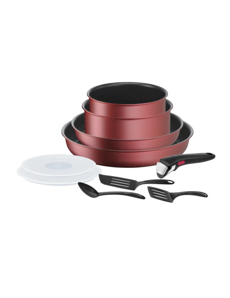 BATTERIE DE CUISINE TEFAL INGENIO 10P DAILYCHEF ROUGE (2 CASS 16/18, 2 POELES 22/26,2 COUVE