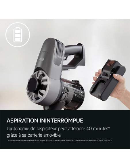 ASPIRATEUR AEG BALAI 0.5L, AUTONOMIE 40MIN, TUNGSTEN GRIS