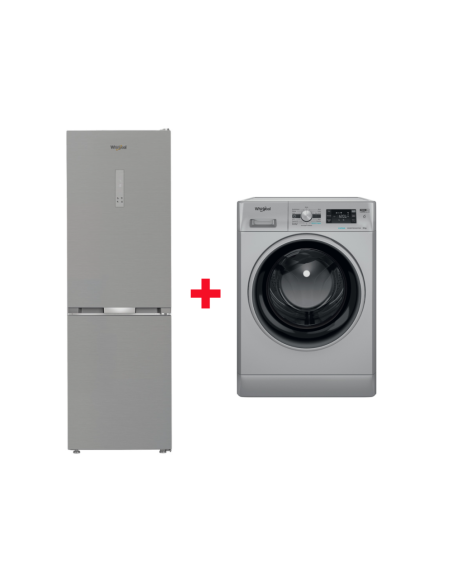 PACK ( REFRIGERATEUR WHIRLPOOL COMBINE 316L A++ INOX+MACHINE A LAVER WHIRLPOOL 8KG 1200TR 6EME SENCE SILVER)