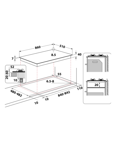 PLAQUE WHIRLPOOL 5 FEUX 90CM FONTE INOX