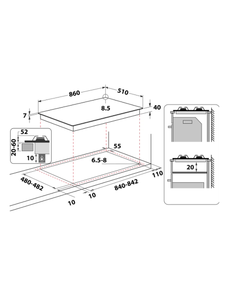 PLAQUE WHIRLPOOL 5 FEUX 90CM FONTE INOX