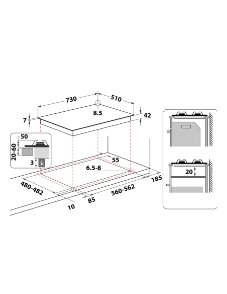PLAQUE DE CUISSON GMWL 728/IXL 5 FEUX WHIRLPOOL